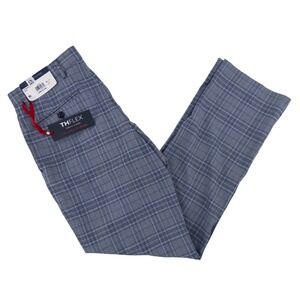Tommy Hilfiger Men's TH Flex‎ Tate Modern Fit Dress Pants Gray Blue Plaid 30x30